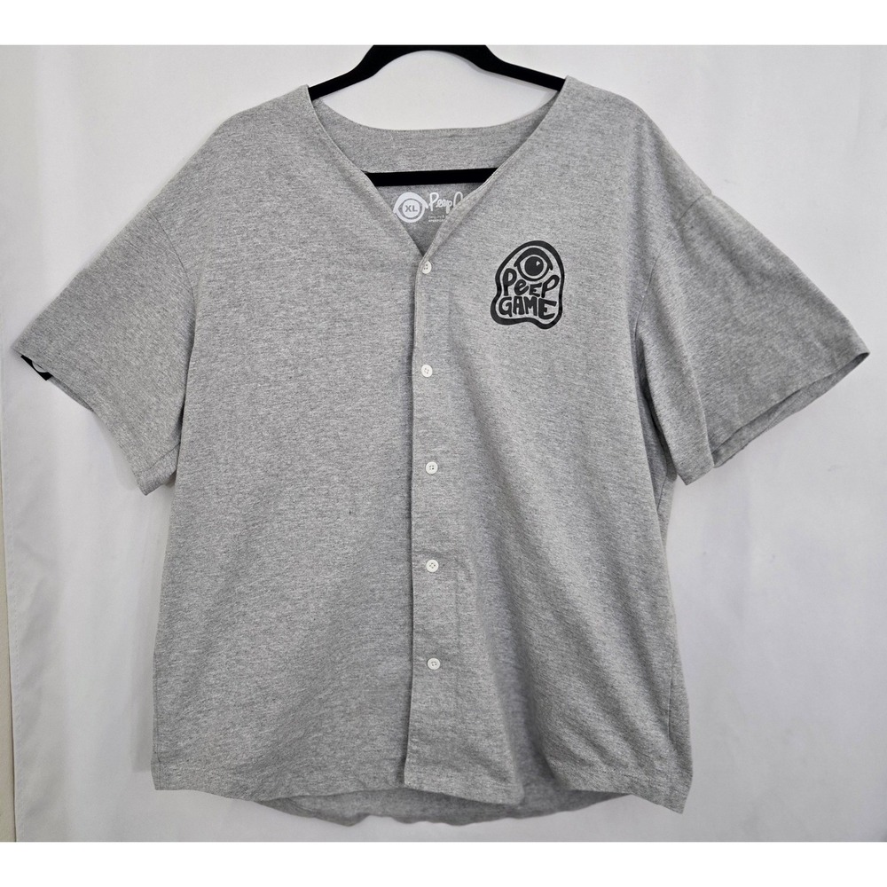 Peep Game Baseball‎ Jersey XL Grey Button Up Shirt BMX Streetwear Very Limited